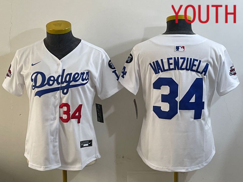Youth Los Angeles Dodgers 34 Valenzuela White Game 2024 Nike MLB Jersey style 12094
